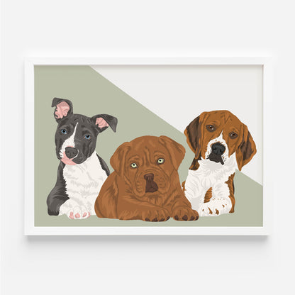 Custom 3 pet portrait
