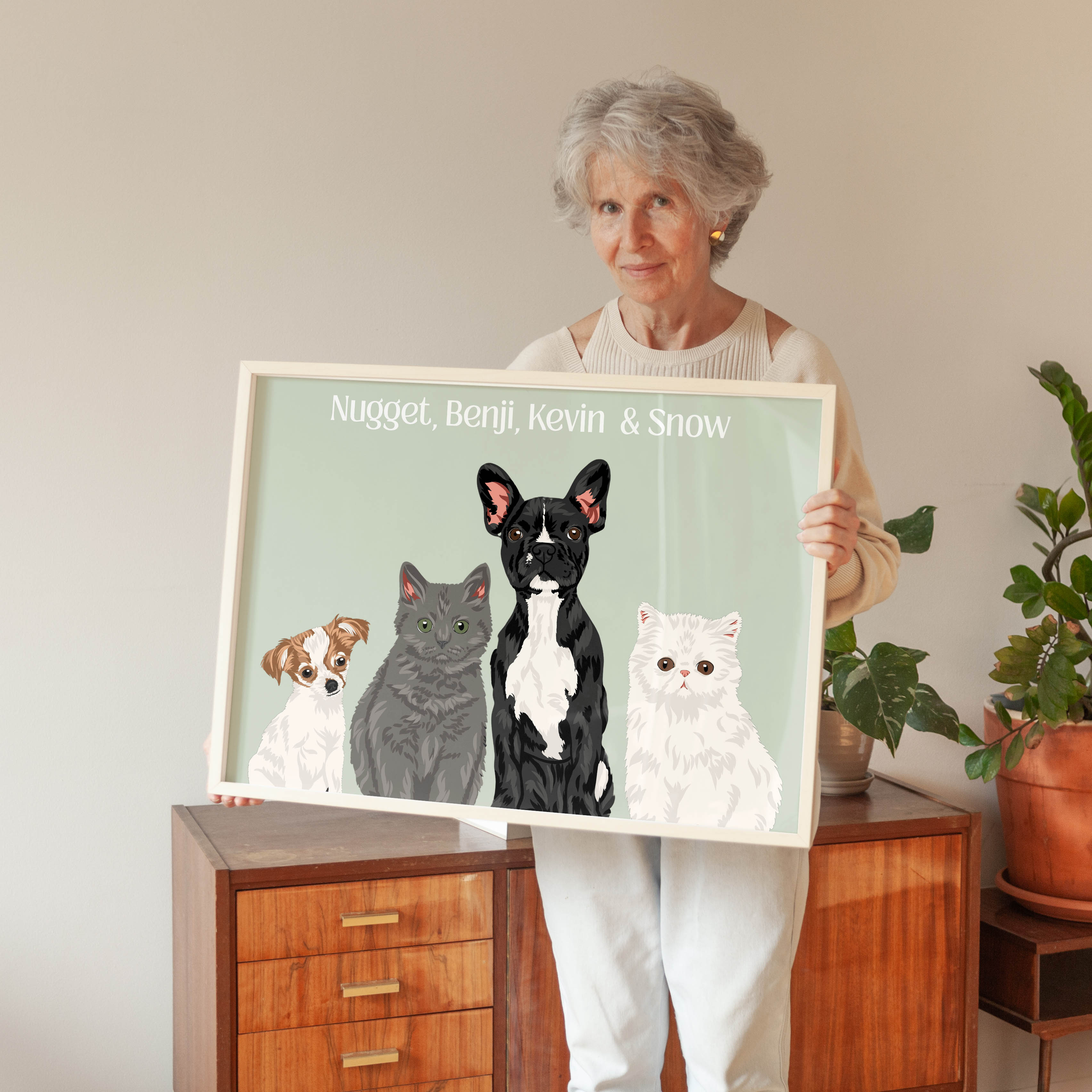 Custom 4 pet portrait